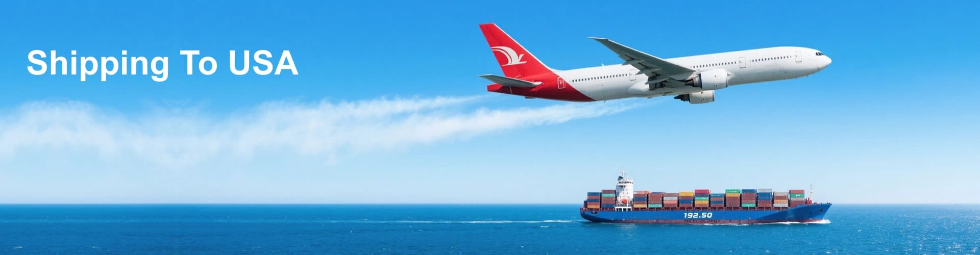 Cargo ship and aircraft on the China to USA route